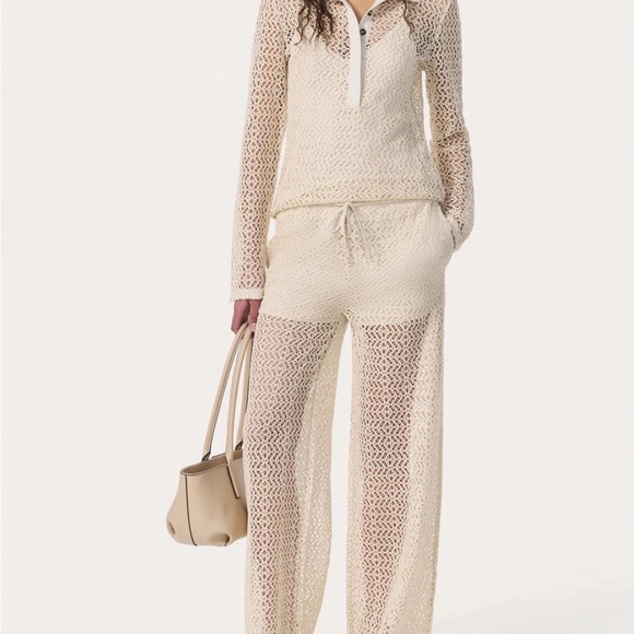 rag & bone Pants - NWT $278 Rag & Bone Cream Crochet Wide Leg Pants Liv  Mesh Turtledove Size XS